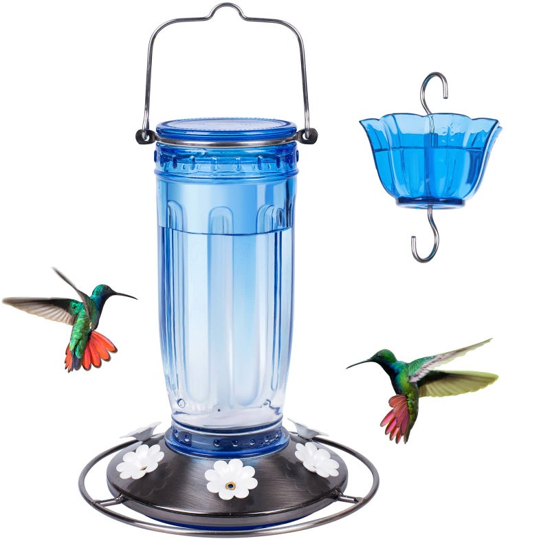 Kingsyard Glass Hummingbird Feeder for Outdoors Wild Bird Feeder with 6 Feeding Ports Hanging for Garden Yard, Blue (Ant Moat Included) - Image 1