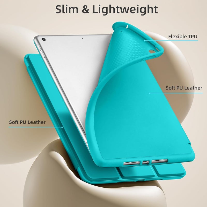 Akkerds Case Compatible with iPad 10.2 Inch 2021/2020/2019, for iPad 9th/8th/7th Generation Case with Pencil Holder, Protective with Soft TPU Back, Auto Sleep/Wake Cover, Teal - Image 5