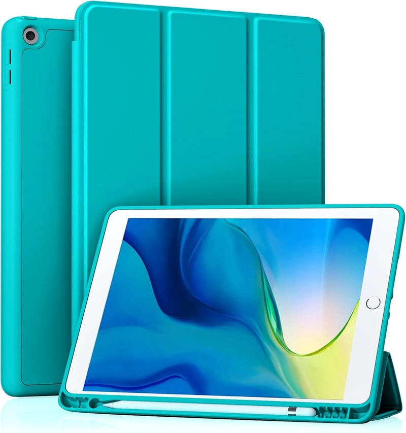 Akkerds Case Compatible with iPad 10.2 Inch 2021/2020/2019, for iPad 9th/8th/7th Generation Case with Pencil Holder, Protective with Soft TPU Back, Auto Sleep/Wake Cover, Teal - Image 1