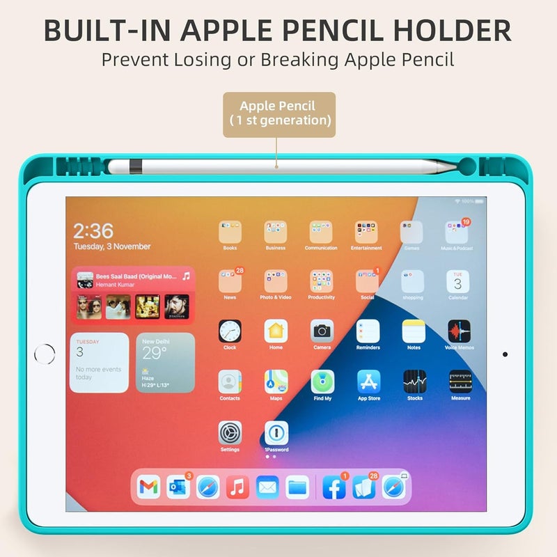 Akkerds Case Compatible with iPad 10.2 Inch 2021/2020/2019, for iPad 9th/8th/7th Generation Case with Pencil Holder, Protective with Soft TPU Back, Auto Sleep/Wake Cover, Teal - Image 4