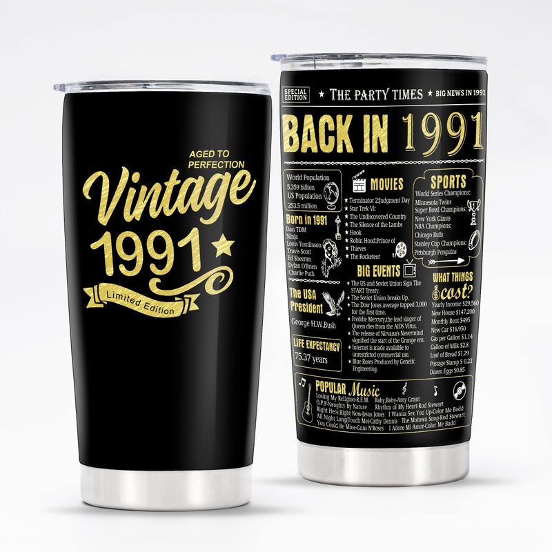 KERAOO Happy 35th Birthday Tumblers Gifts for Men Women Back in 1991 Stainless Steel Tumblers Gifts 1991 35 Years Old Birthday Gift For Wife Husband Mom Dad