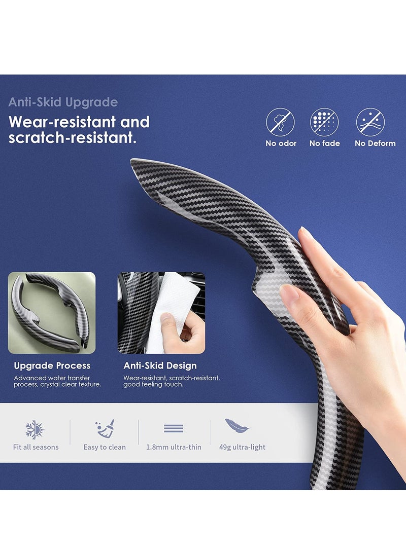 كابتن تيك Car Carbon Fiber Steering Wheel Cover, Custom Fit for Tesla Model Y/3, Segmented Protector, Anti-Skid, Scratch-Resistant, Wear-Resistant (Black, 2PCS) - Image 5