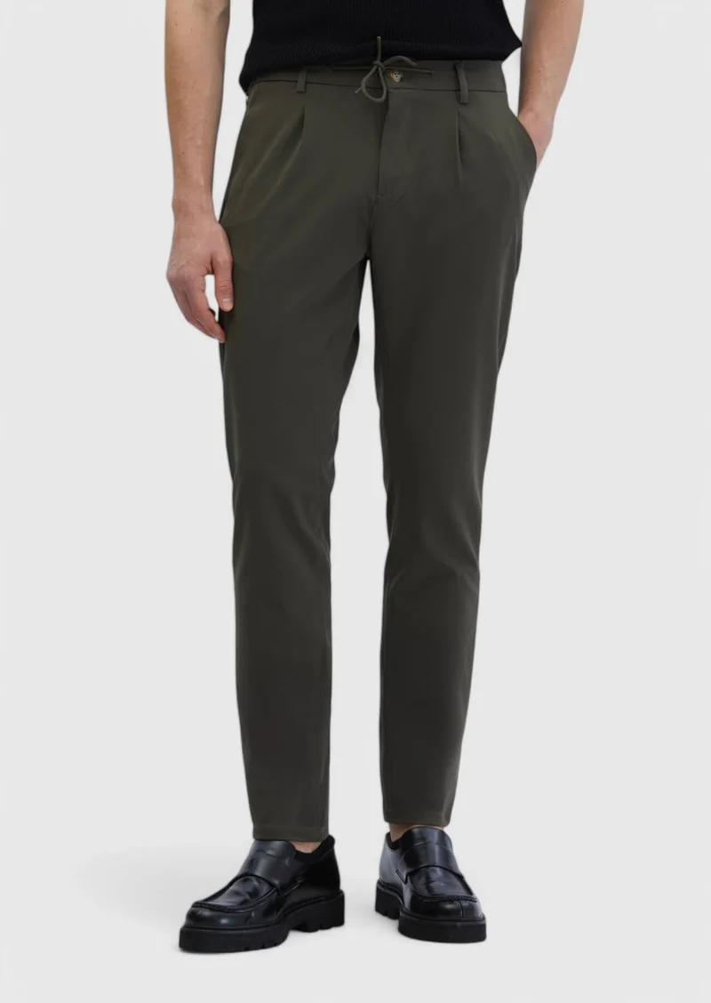 RAMSEY Khaki Weaving Jogging Fit Casual Trousers