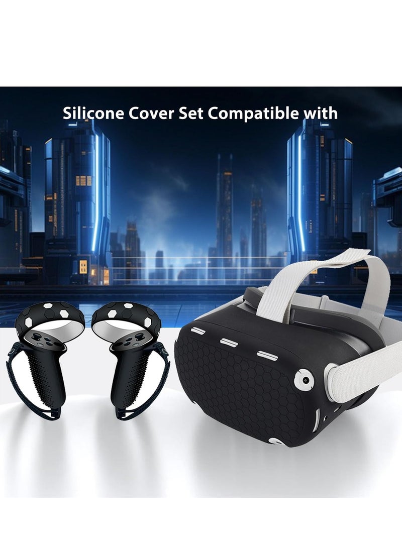 VR Cover Accessories Set Compatible with Meta Quest 2, MLemonVR Silicone VR Shell, Controller Grips & Face Cover, Button Caps, Lens Cover + Glasses Cloth Set for Quest 2 (Black, for Quest 2)  - Image 4