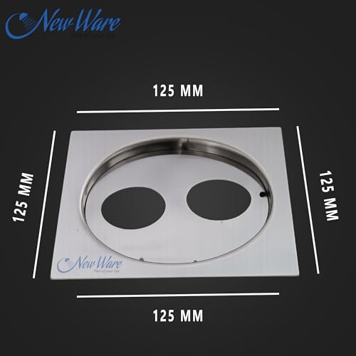 NEW WARE Steel Jali of 5x5 inches Bathroom Floor Drain with Trap – Double Hole Design for Fast Water Flow Anti-Clog, Rust-Resistant, Chrome Finish Universal Size Drain Cover - Image 4