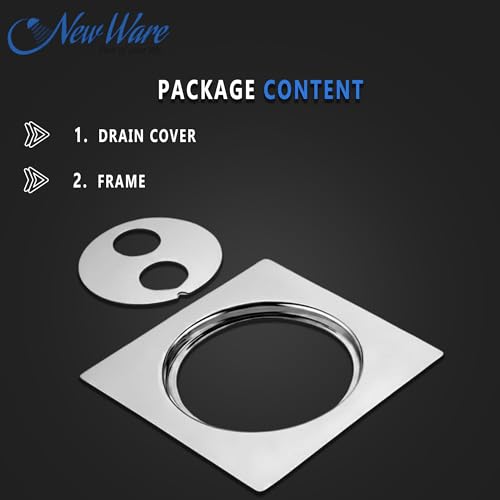 NEW WARE Steel Jali of 5x5 inches Bathroom Floor Drain with Trap – Double Hole Design for Fast Water Flow Anti-Clog, Rust-Resistant, Chrome Finish Universal Size Drain Cover - Image 5