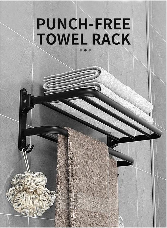 HOMESTAR 40 CM Towel Rack with Bar Holder Foldable Shelf Hooks Rustproof Storage Wall Mount for Bathroom Lavatory Matte Black  - Image 3