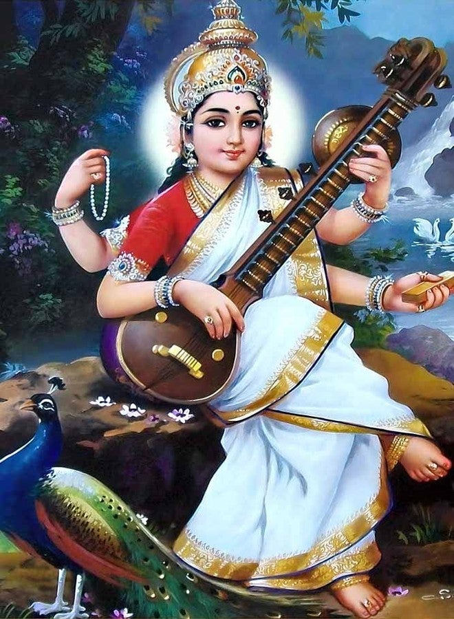 wallpics Goddess Maa Saraswati Religious Waterproof Vinyl Sticker Poster (12x18 Inches, Can1919-1), Multicolour, 30 cm x 45 cm x 0.01 cm - Image 1