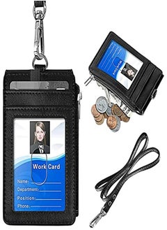 MVAQKLM Badge Holder with Zipper PU Leather ID Badge Card Holder Wallet ...