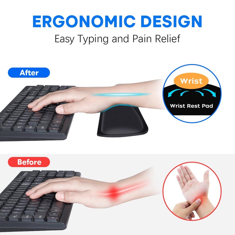 QINGLER Keyboard Wrist Rest Pad 2 Pack, Memory Foam Computer Keyboard Pad, Easy Typing and Pain Relief for Computer, Laptop, Office, 17.3 x 3.5 in, Black - Image 2