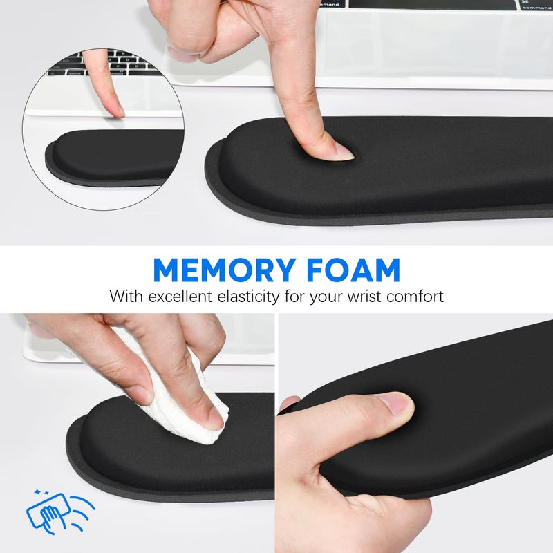 QINGLER Keyboard Wrist Rest Pad 2 Pack, Memory Foam Computer Keyboard Pad, Easy Typing and Pain Relief for Computer, Laptop, Office, 17.3 x 3.5 in, Black - Image 4