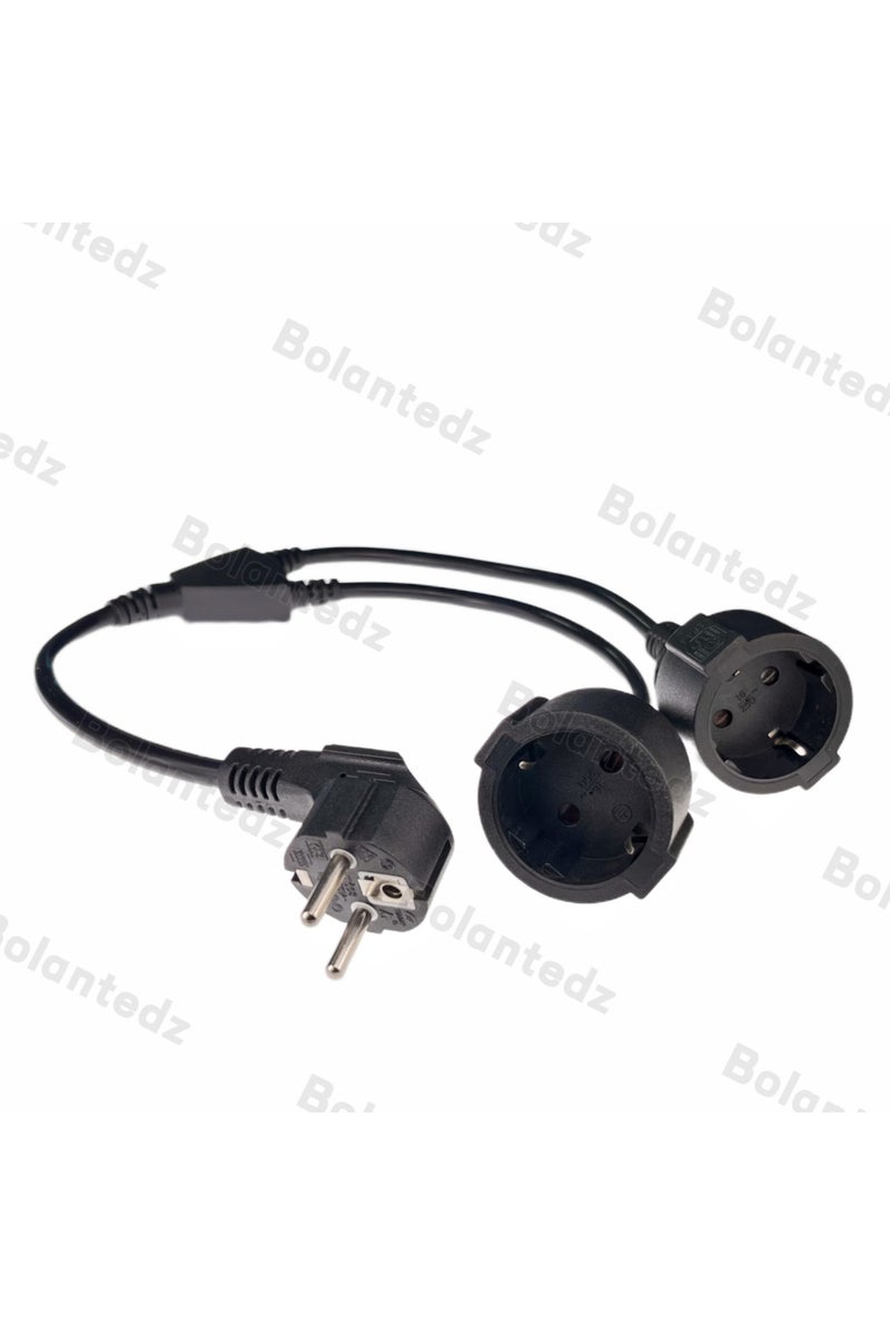 سلك تمديد كهربائي أوروبي أسود بطول 0.5 متر مزود بمقبسين كهربائيين من نوع Schuko، بقدرة 250 فولت/16 أمبير، يعمل بجهد 250 فولت/16 أمبير.