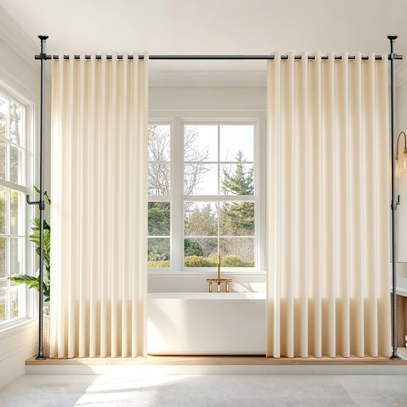 SIBRAD Seamless Room Divider Curtain Rod - No Drilling Space Partition Adjustable Privacy Separator 4-10ft(H) 32-80inch(W) Heavy Duty Temporary Wall Divider Floor to Ceiling Tension Rod, Black - Image 1
