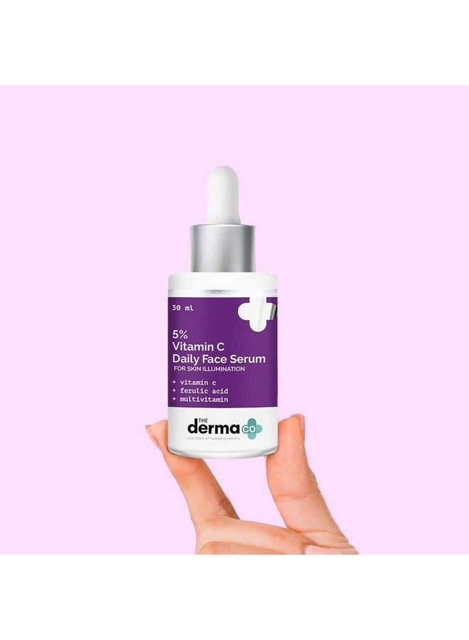 THE derma Co مصل يومي للوجه يحتوي على 5% فيتامين سي مع حمض الفيروليك متعدد الفيتامينات لتفتيح البشرة - 30 مل - Image 2