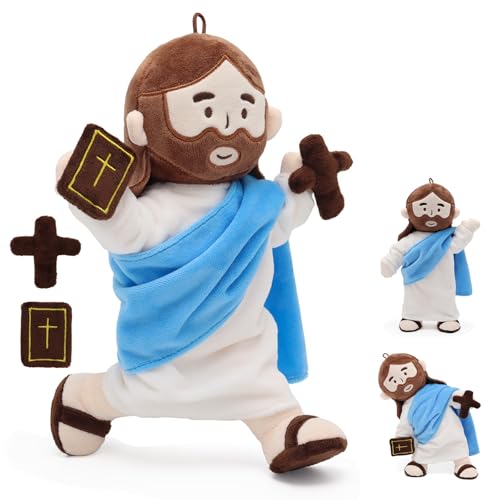 Yelakey Jesus Plush Doll with Jointed Skeleton Jesus Plushie 134 Poseable Jesus with Removable Accessories Easter Christian Gifts for Kids Blue - Image 1