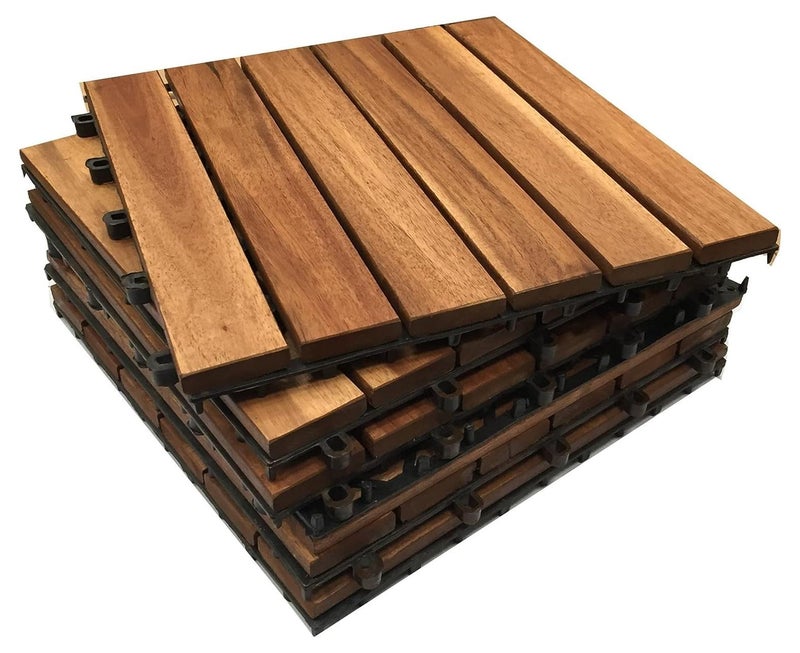 LINGWEI Pack of 10 Pcs 30x3x30cm Interlocking Patio Wooden Tiles Garden Floor Tiles Outdoor Walkaway Path Decorative Tiles For Garden Patio Lawn Waterproof All Weather Tile - Image 1