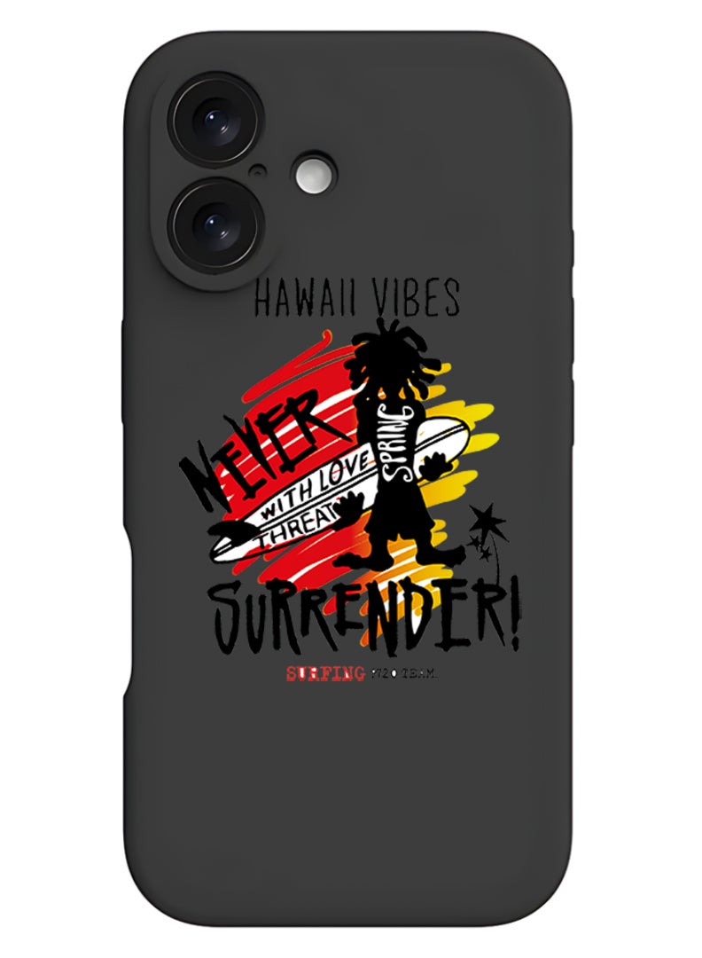 Theodor iPhone 16 Black Protective Slim Fit Case Liquid Silicone Cover with Full Body Protection Anti-Scratch Shockproof Case For iPhone - Hawaii Vibes - Image 1