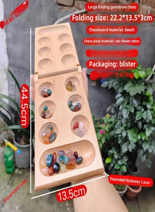 Mancala Nanzhu Gem Chess Boys Girls Adults Children Particle Return Toys African Chess Thinking(Beech Foldable Gem Chess) - Image 1