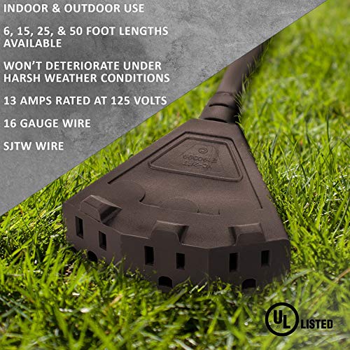 HLO Lighting Holiday Lighting Outlet 25-Foot Brown Extension Cord, 3-Prong Indoor & Outdoor Splitter, Perfect for Landscape Lighting - Image 5