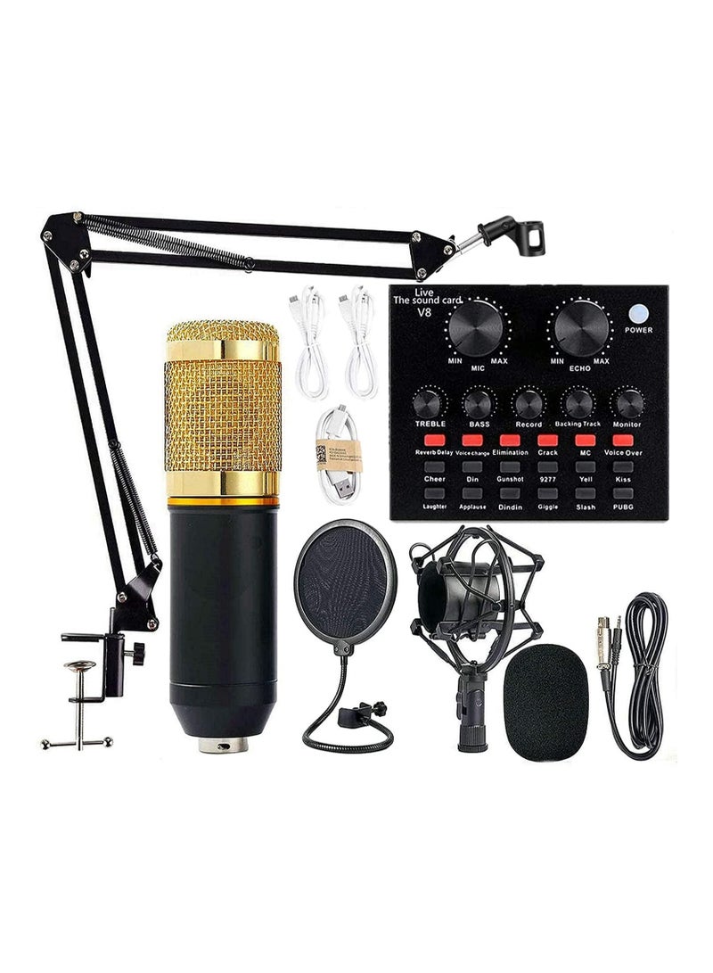 Podcast Condenser Microphone Bundle with v8 Sound Card/Condenser Studio Microphone for Laptop Computer Vlog Living Broadcast Live Streaming - Image 2