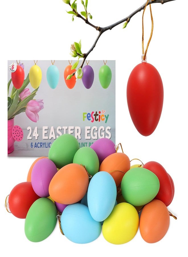 Festicy 48 Easter Eggs XXL 2026 Set I Decoration Outdoors & Indoors I 6 Acrylic Paints & 2 Brushes I Durable Decor I Easter Decorations for Table - Image 1