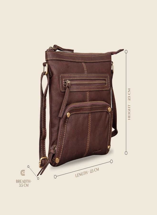 MAI SOLI Genuine Leather Shoulder Sling Bag for Women | Crossbody Bag For Girls | With 6 Slots for Debit/Credit Card, 2 Front Zip Pocket and 1 Slip Phone Pocket | Adjustable Straps - Brown - Image 4