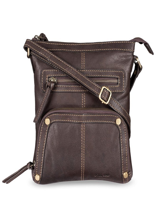 MAI SOLI Genuine Leather Shoulder Sling Bag for Women | Crossbody Bag For Girls | With 6 Slots for Debit/Credit Card, 2 Front Zip Pocket and 1 Slip Phone Pocket | Adjustable Straps - Brown - Image 1