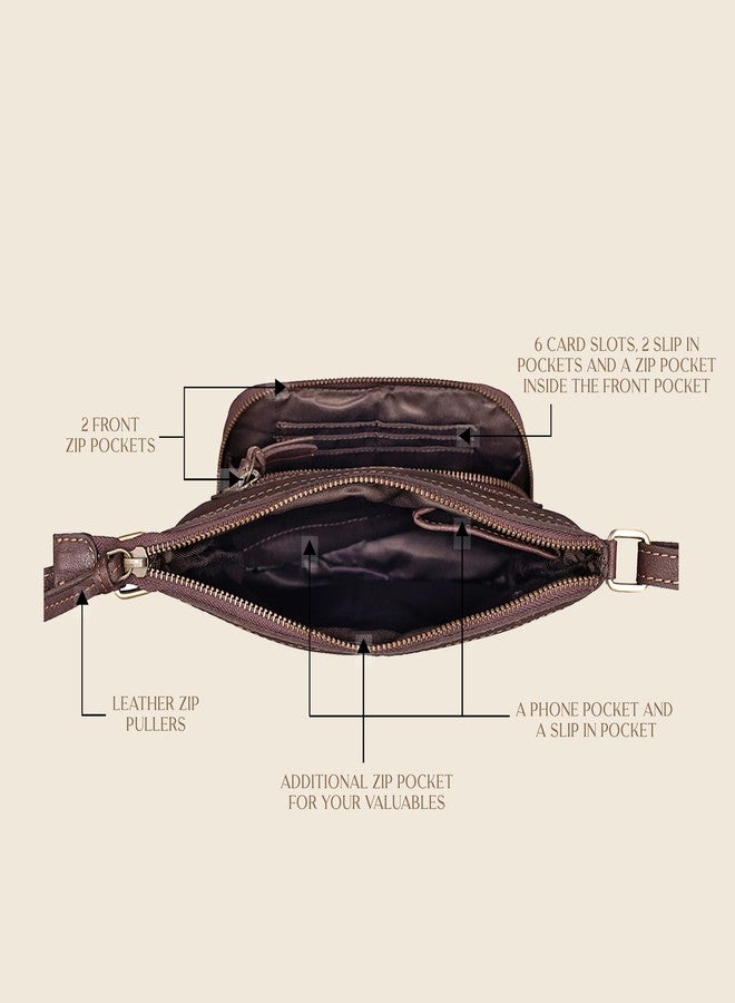 MAI SOLI Genuine Leather Shoulder Sling Bag for Women | Crossbody Bag For Girls | With 6 Slots for Debit/Credit Card, 2 Front Zip Pocket and 1 Slip Phone Pocket | Adjustable Straps - Brown - Image 3