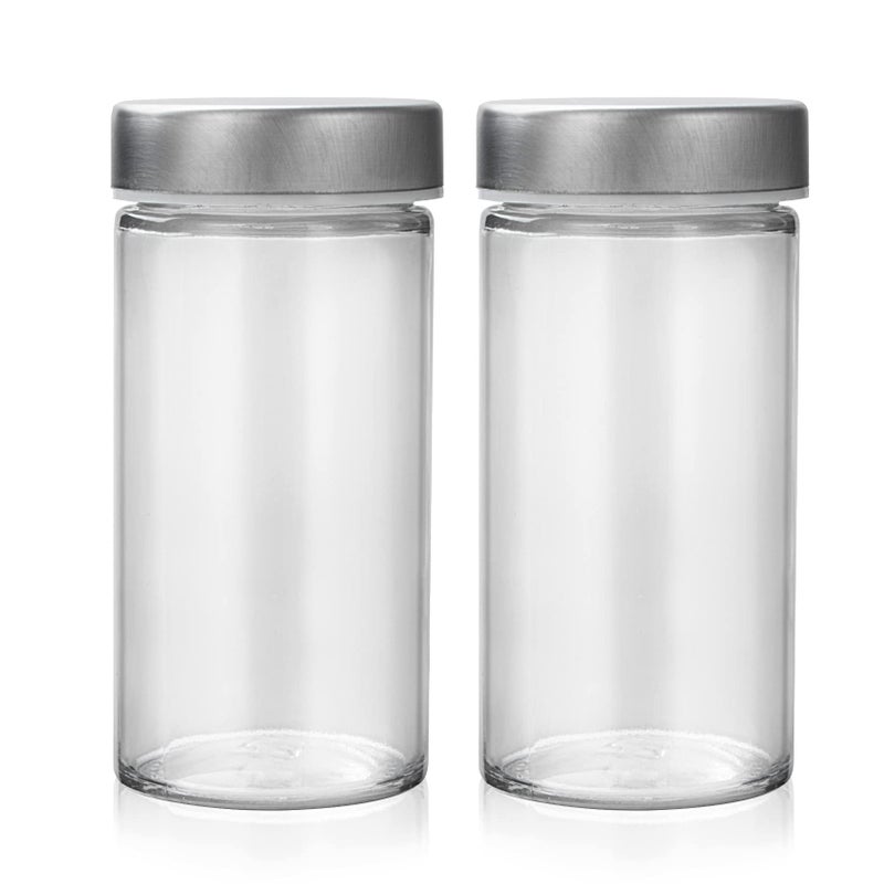 Tianifa 2 Pcs Glass Spice Jars/Bottles - 3oz Empty Round Spice Containers with Airtight Metal Caps with Shaker Lids (2, clear) - Image 1
