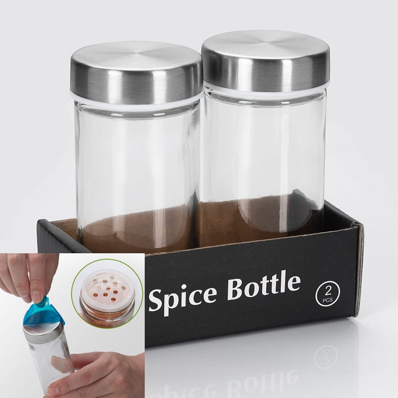 Tianifa 2 Pcs Glass Spice Jars/Bottles - 3oz Empty Round Spice Containers with Airtight Metal Caps with Shaker Lids (2, clear) - Image 2