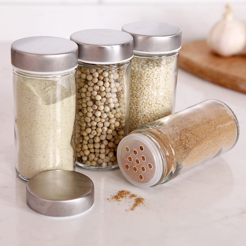 Tianifa 2 Pcs Glass Spice Jars/Bottles - 3oz Empty Round Spice Containers with Airtight Metal Caps with Shaker Lids (2, clear) - Image 4