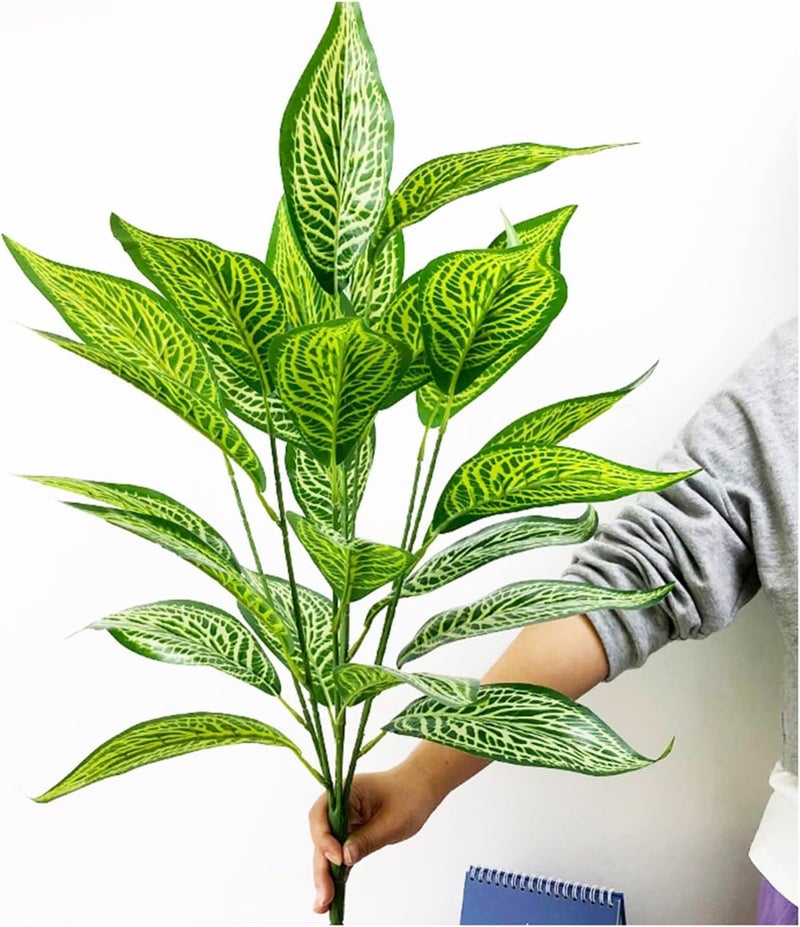 Artificial Plant Leaves Tropical Monstera Large Artificial Plants Fake Zebra Leaf Plastic Palm Tree Branch for Home Garden Decor | 26 Leaves (Green-A, Height : 76CM)