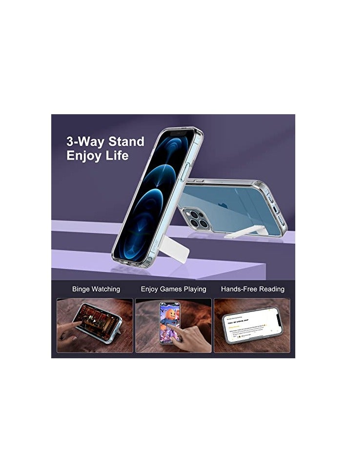 جي تيك حافظة JETech لهاتف iPhone 12 Pro Max مقاس 6.7 بوصة مع حامل، تدعم الشحن اللاسلكي، غطاء هاتف نحيف مقاوم للصدمات، مسند معدني ثلاثي الاتجاهات (شفاف) - Image 5