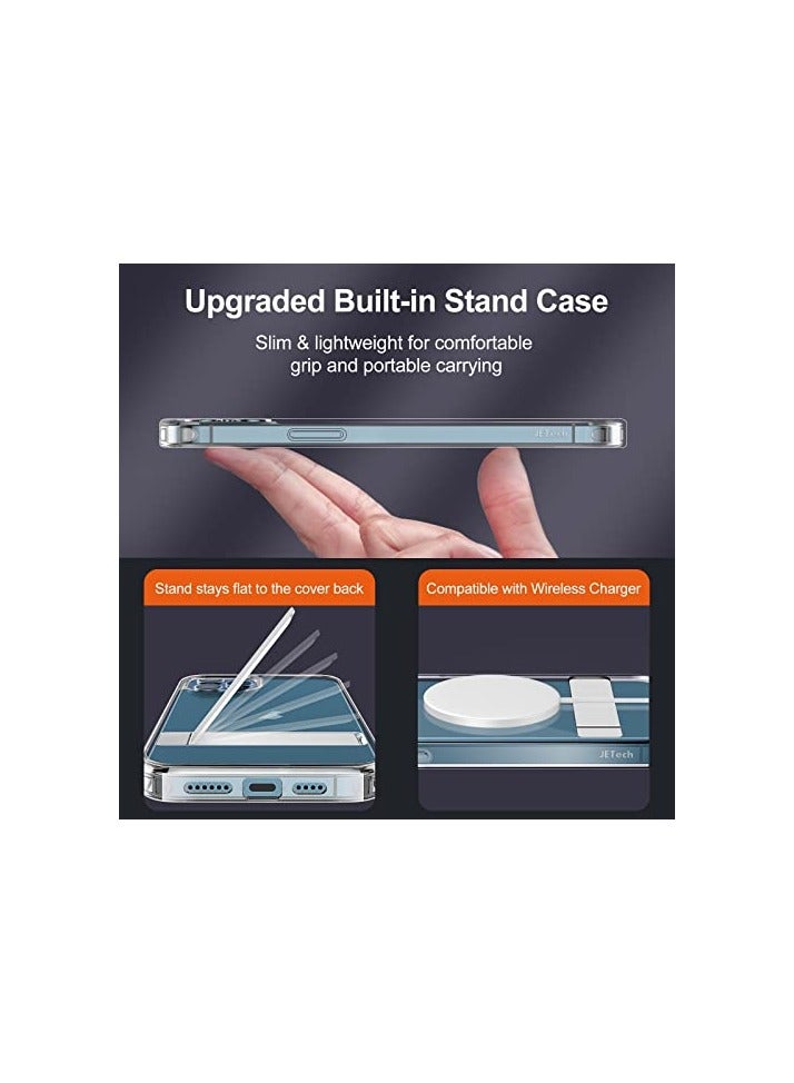 جي تيك حافظة JETech لهاتف iPhone 12 Pro Max مقاس 6.7 بوصة مع حامل، تدعم الشحن اللاسلكي، غطاء هاتف نحيف مقاوم للصدمات، مسند معدني ثلاثي الاتجاهات (شفاف) - Image 3