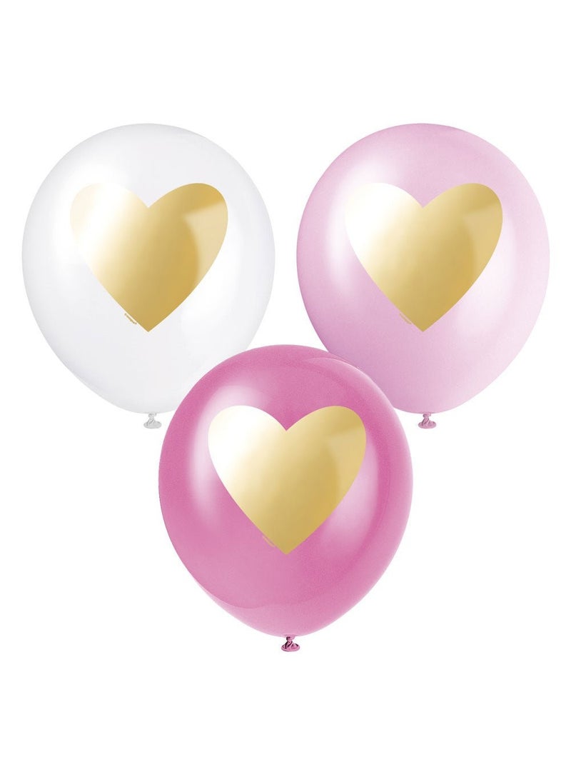 يونيك باقة بالونات ذهبية على شكل قلب وردي أبيض معدني 30 سم عبوة من 6 قطع