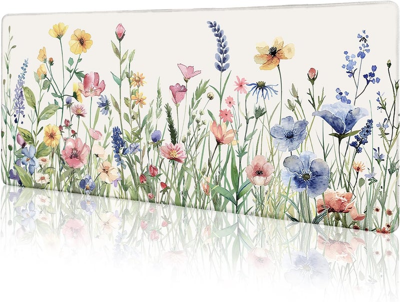 LIMKRIAN Flower Mouse Pad Large Desk Mat Pad, XL Computer Mousepad with Stitched Edges Non-Slip, Keyboard Mouse Pad for Desktop Laptop Work Home Cute Office Supplies Desk Accessories 31.5x11.8 in - Image 1