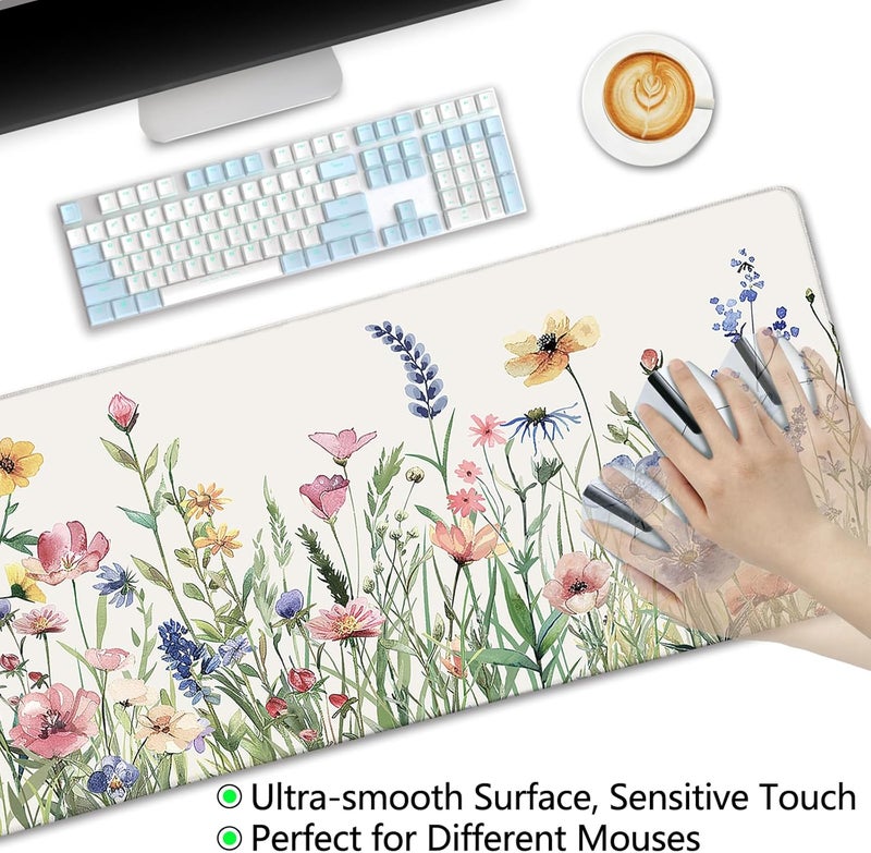 LIMKRIAN Flower Mouse Pad Large Desk Mat Pad, XL Computer Mousepad with Stitched Edges Non-Slip, Keyboard Mouse Pad for Desktop Laptop Work Home Cute Office Supplies Desk Accessories 31.5x11.8 in - Image 5