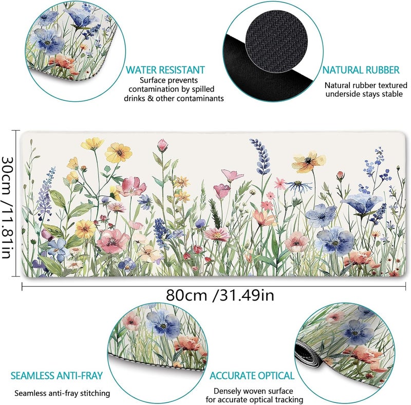 LIMKRIAN Flower Mouse Pad Large Desk Mat Pad, XL Computer Mousepad with Stitched Edges Non-Slip, Keyboard Mouse Pad for Desktop Laptop Work Home Cute Office Supplies Desk Accessories 31.5x11.8 in - Image 4