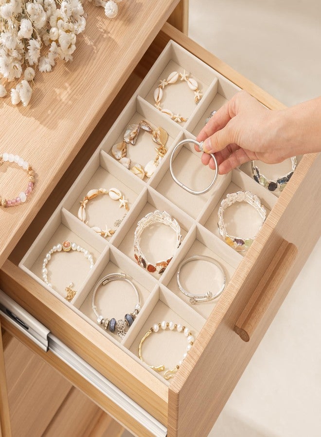 pickpiff Drawer Jewelry Organizer & Display Trays: 2pcs 12grid Velvet Stackable Jewelry Case (13.8x9.4x1.2inch) - Soft Beige Necklace Holder Bracelet Display Watch Box - Image 5
