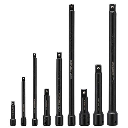 MIXPOWER 9-Piece Extension Bar Set, 1/4", 3/8" and 1/2" Drive Socket Extension, Premium Chrome Vanadium Steel with Black Phosphate Finish, Engineered for Impact Drivers - Image 2