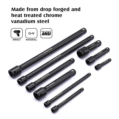 MIXPOWER 9-Piece Extension Bar Set, 1/4", 3/8" and 1/2" Drive Socket Extension, Premium Chrome Vanadium Steel with Black Phosphate Finish, Engineered for Impact Drivers - Image 3