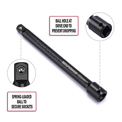 MIXPOWER 9-Piece Extension Bar Set, 1/4", 3/8" and 1/2" Drive Socket Extension, Premium Chrome Vanadium Steel with Black Phosphate Finish, Engineered for Impact Drivers - Image 5