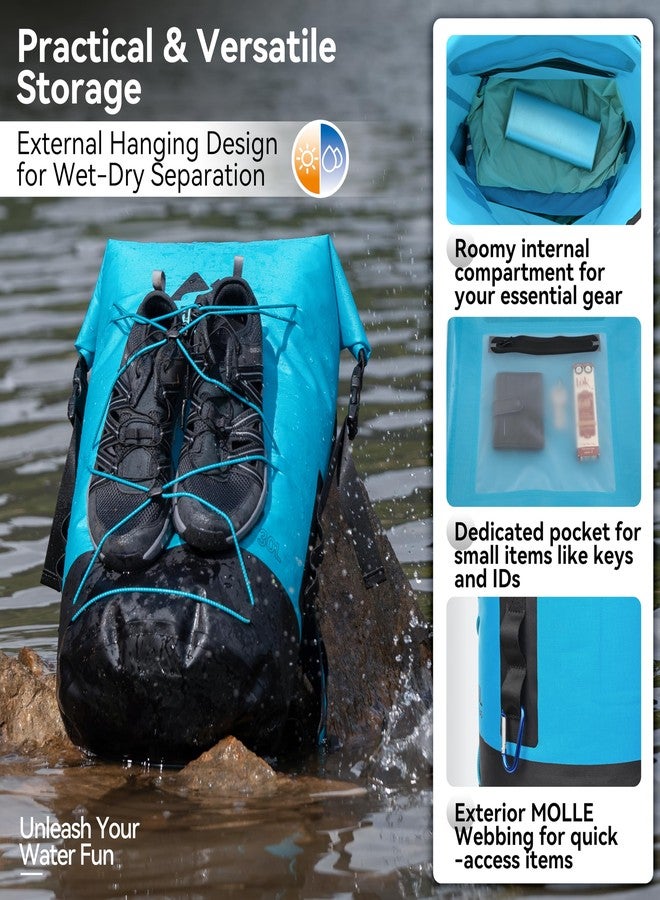 MARCHWAY Floating Roll Top Dry Bag, Flexible Lightweight TPU Waterproof Backpack 20L/30L/40L with Padded Straps for Boating, Kayaking, Swimming, Hiking, Beach (Blue, 30L) - Image 4