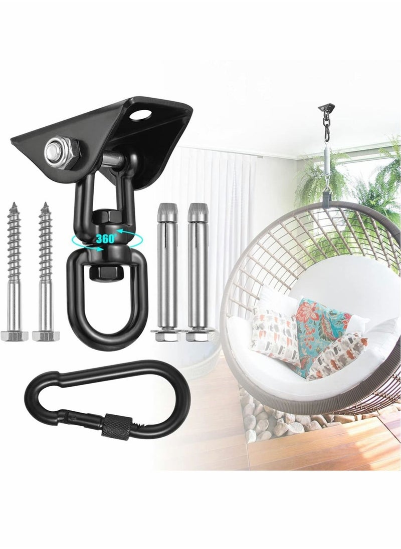 Excefore - Hammock Hanging kit,360°Rotating 1000 lb Capacity Heavy Duty,Hanger & Swing Hook Snap for Concrete Wood,Hammock,Veranda Seat,Chair,Swing Sets,Yoga and Gym（Black） - Image 1