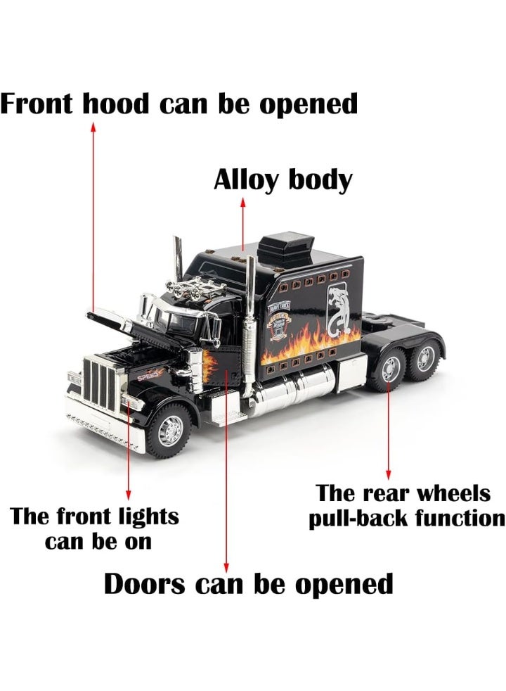 هالامودو 1:24 بيتربيلت 389 الأمريكية سباكة شاحنة نموذج، محاكاة سباكة مقطورة نموذج سيارة مع الصوت والضوء، إسحب سبايك الخلف لعبة نموذج السيارة، أبواب مفتوحة، مجموعة زينة السيارة، هدية مثالية للأطفال الفتيات الفتيان، معدات الحفلة لمعرض ذكرى المجموعة، الأسود، 24*6.5*9.5 سم - Image 2
