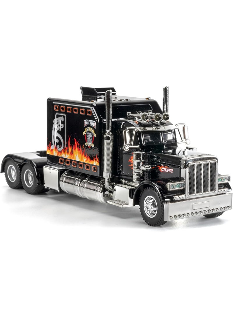 هالامودو 1:24 بيتربيلت 389 الأمريكية سباكة شاحنة نموذج، محاكاة سباكة مقطورة نموذج سيارة مع الصوت والضوء، إسحب سبايك الخلف لعبة نموذج السيارة، أبواب مفتوحة، مجموعة زينة السيارة، هدية مثالية للأطفال الفتيات الفتيان، معدات الحفلة لمعرض ذكرى المجموعة، الأسود، 24*6.5*9.5 سم - Image 3