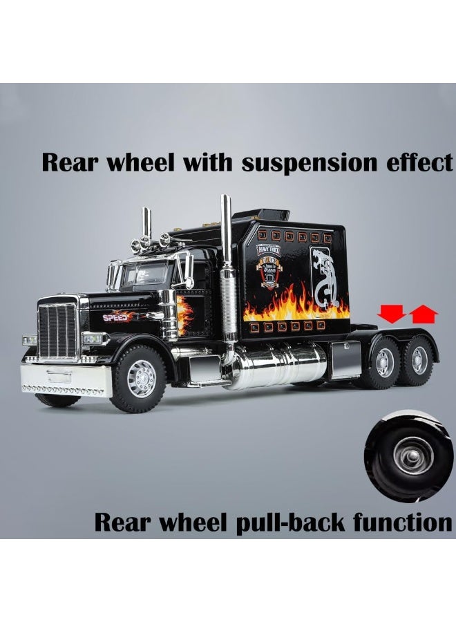 هالامودو 1:24 بيتربيلت 389 الأمريكية سباكة شاحنة نموذج، محاكاة سباكة مقطورة نموذج سيارة مع الصوت والضوء، إسحب سبايك الخلف لعبة نموذج السيارة، أبواب مفتوحة، مجموعة زينة السيارة، هدية مثالية للأطفال الفتيات الفتيان، معدات الحفلة لمعرض ذكرى المجموعة، الأسود، 24*6.5*9.5 سم - Image 5