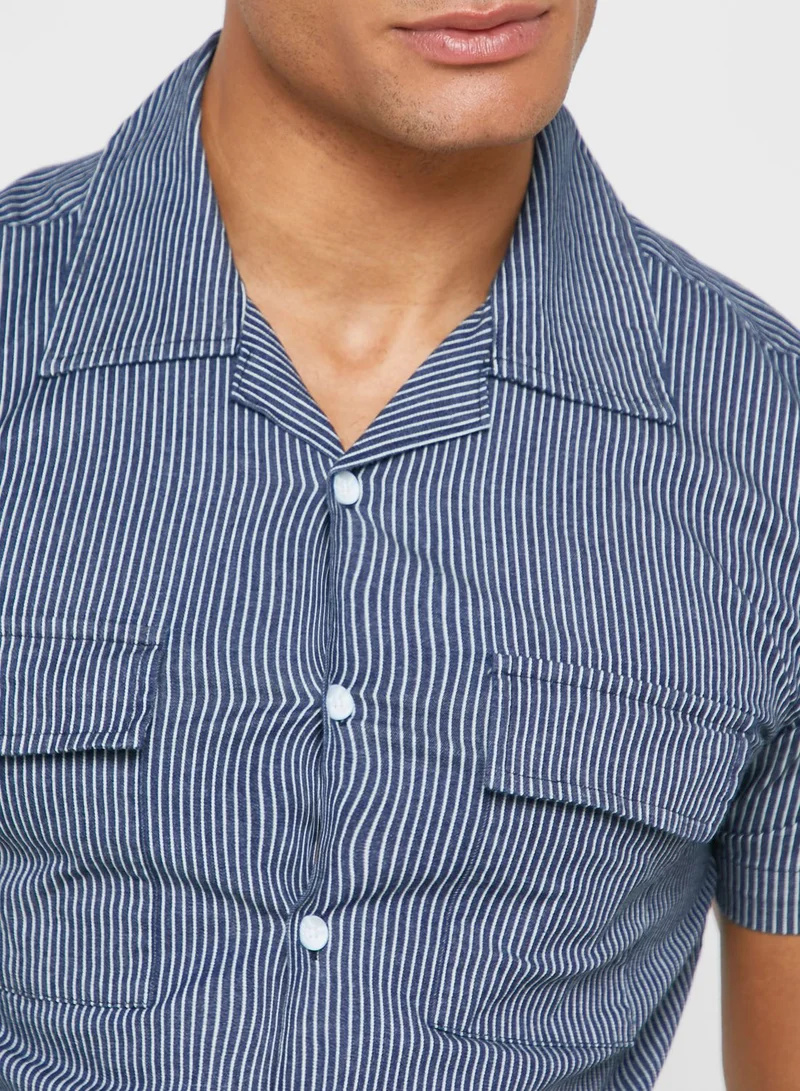 سفنتي فايف Short Sleeve Denim Stripe Shirt