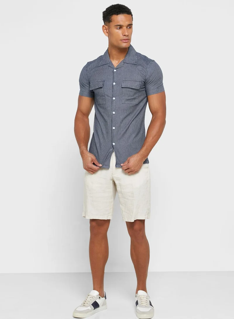 سفنتي فايف Short Sleeve Denim Stripe Shirt