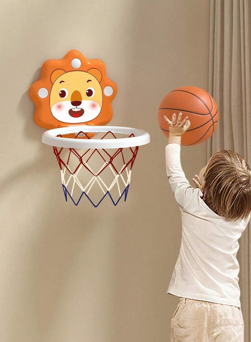 طقم كرة السلة للأطفال - لعبة رياضية مثبتة على الحائط بتصميم حيوانات كرتونية للعب الداخلي والخارجي - ارتفاع قابل للتعديل للمرح النشيط - مثالي لتعزيز النشاط البدني وتطوير المهارات للأطفال من عمر 3 سنوات فما فوق - Image 2